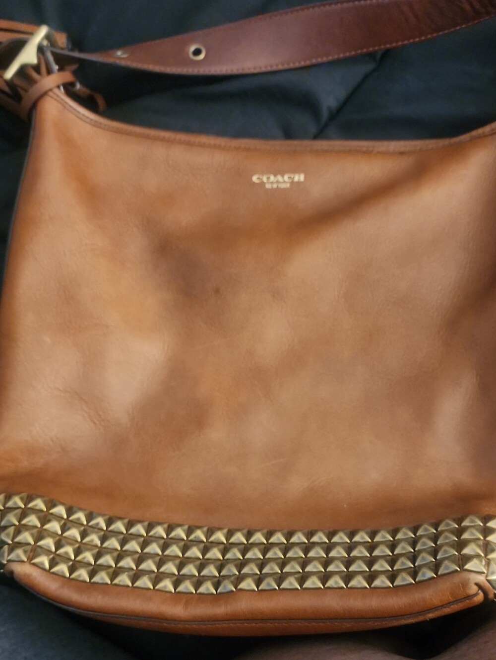 Coach Tan Leather Studded Shoulder Bag